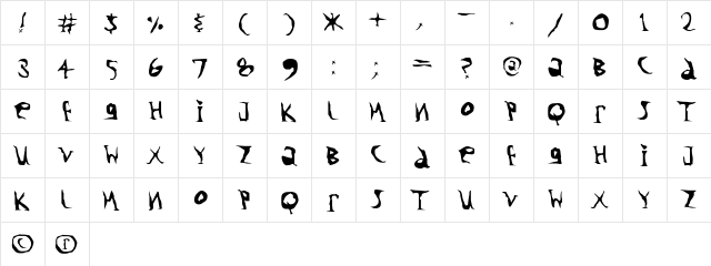 T Regular  glyph index