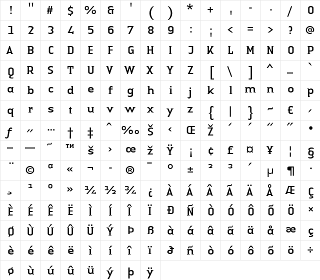 LTAuthenticSmallSerif Regular  glyph index