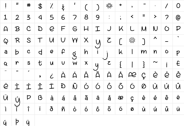 Lazy Spring Day Regular  glyph index