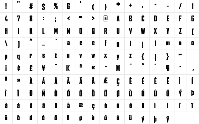 AgencyFB Black Cond Regular  glyph index