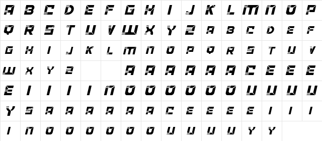 ACCELERARE Demo Italic  glyph index