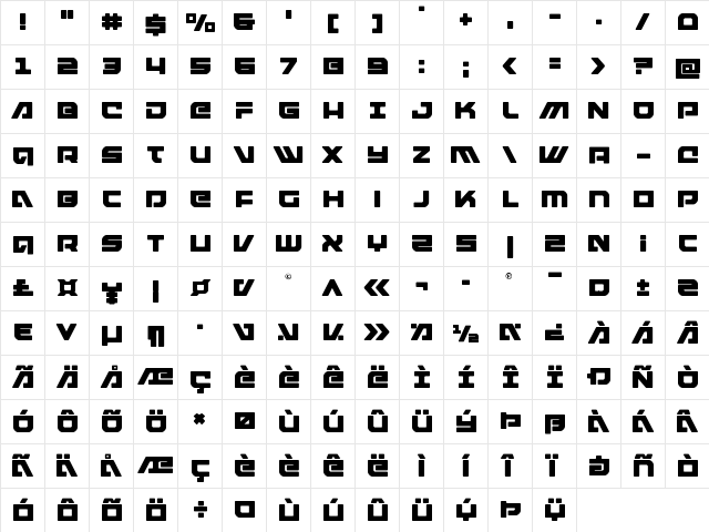 Armed Lightning Regular  glyph index