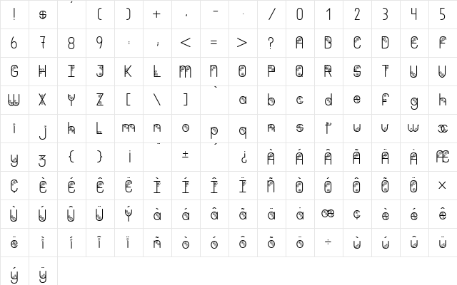 Purple shadow Regular  glyph index