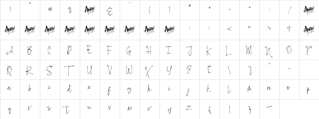 Bummill Regular  glyph index