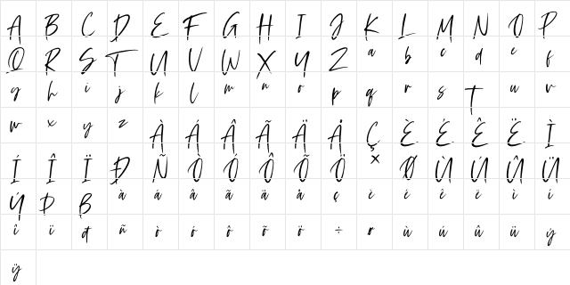 Tuesday Vibes Regular  glyph index