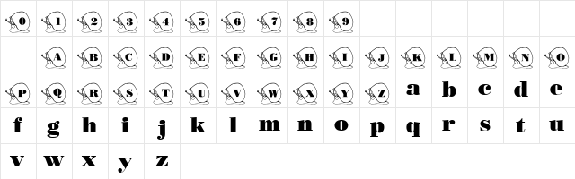 101! Snails Pace Regular  glyph index