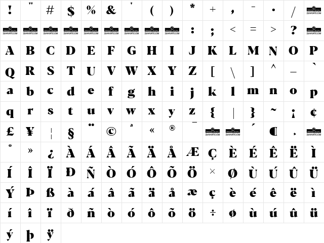 Blacker Display Heavy  glyph index