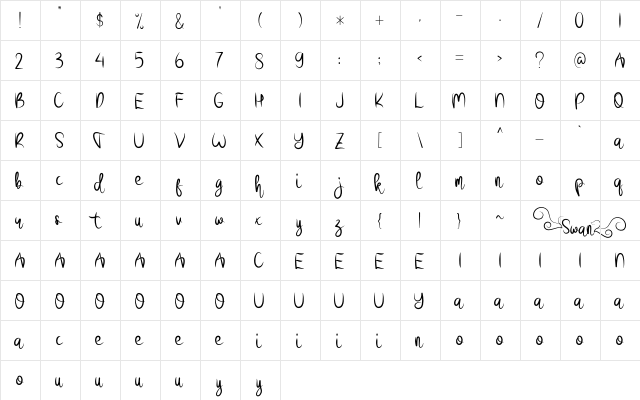 Swan Regular  glyph index