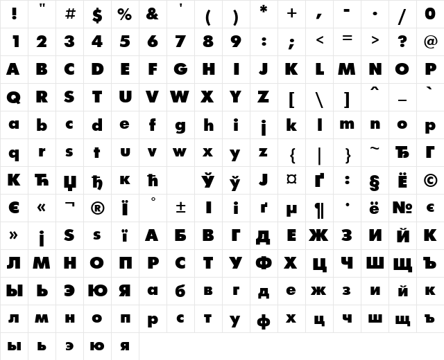 FuturisExtra Bold Cyrillic  glyph index