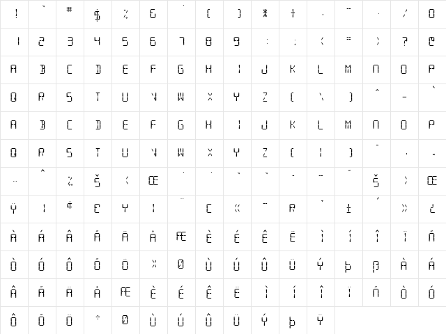 SF Digital Readout Medium  glyph index