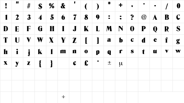 KazanDisplaySSK Regular  glyph index