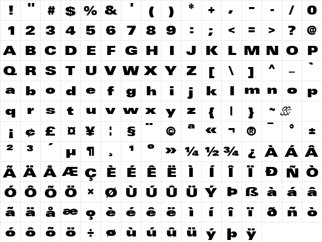 Nova Ultra Expanded SSi Extra Black Expanded  glyph index