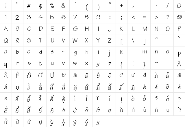 .VnTeknical Regular  glyph index