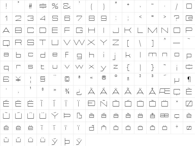 Nesobrite Expanded Light  glyph index