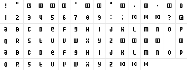 Jetboy Regular  glyph index
