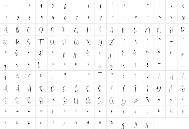 Domiland Regular  glyph index