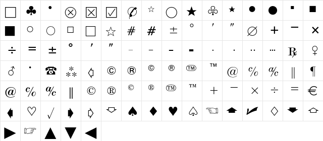 Commercial Pi Regular  glyph index