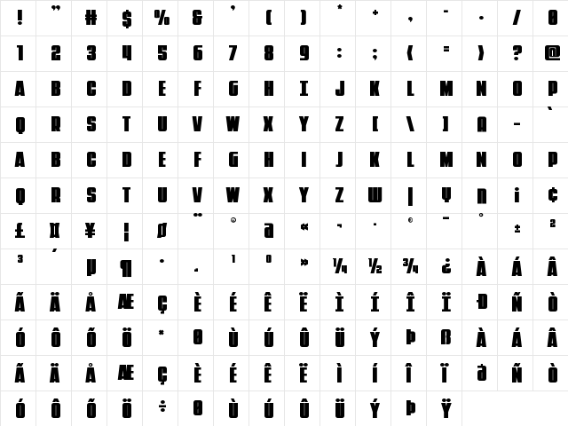 Punch Title Regular  glyph index