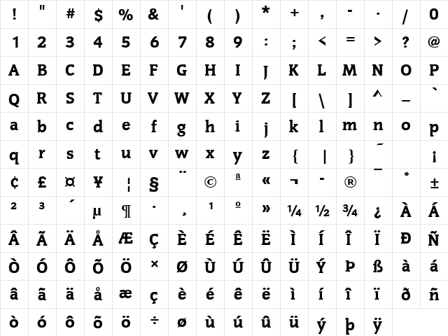 CongressTBla Regular  glyph index