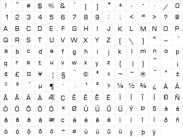 PelicaSSK Regular  glyph index