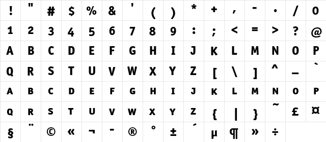 OfficinaSansExtraBoldSCC Regular  glyph index