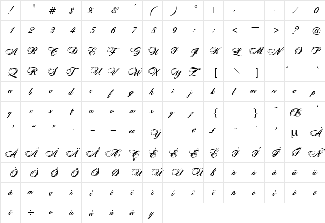 Gitarre Regular  glyph index