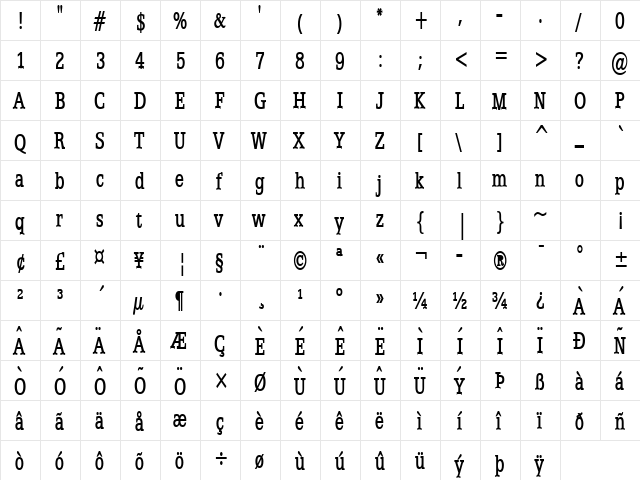 Eggo Thin Bold  glyph index