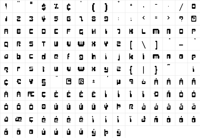 Hiro Regular  glyph index