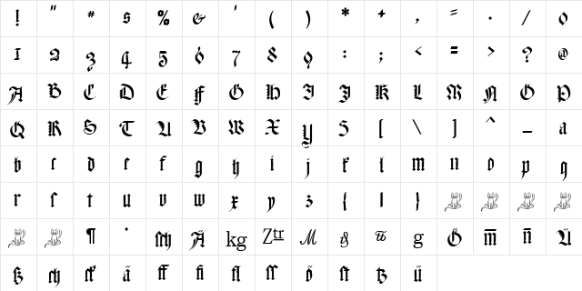 Meyne Textur Regular  glyph index