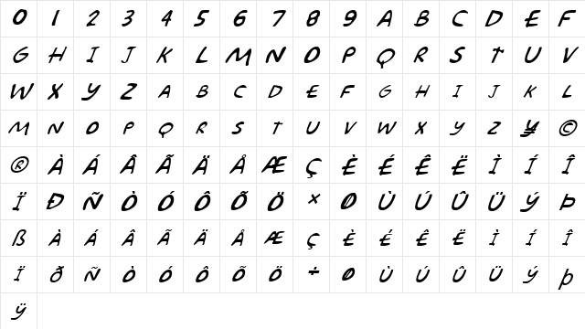 FZ JAZZY 57 ITALIC Normal  glyph index