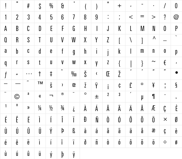 LTUnivers 410 CompRegular  glyph index