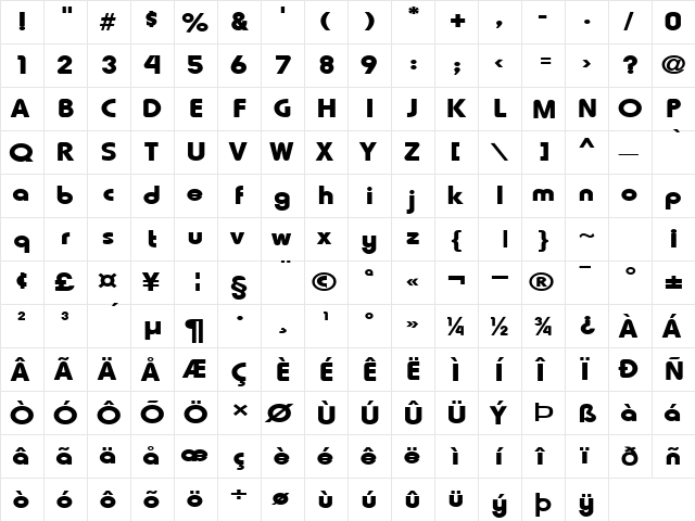 Lauren-Extended Bold  glyph index