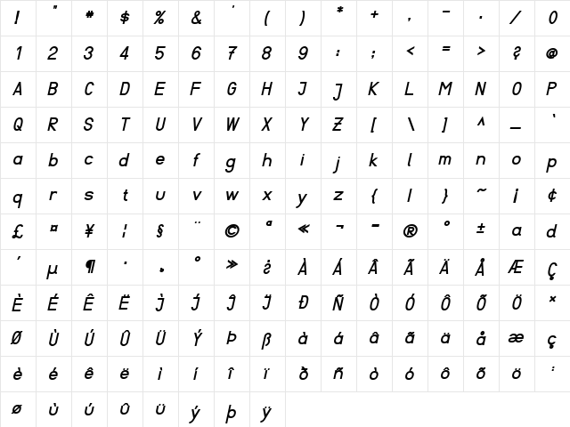 Fibel Sued Bold Italic  glyph index