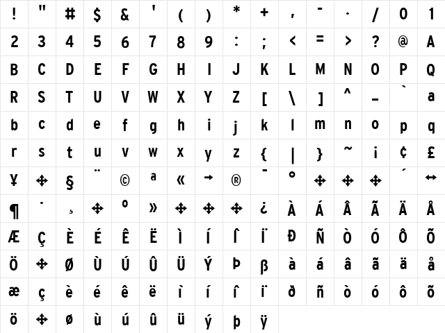 Interstate Regular  glyph index