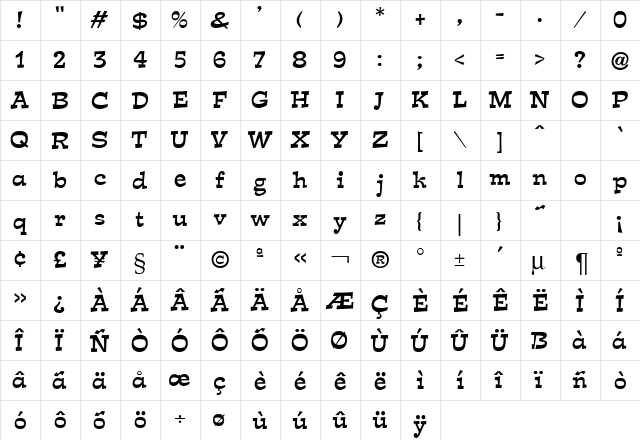 EstralDB Normal  glyph index