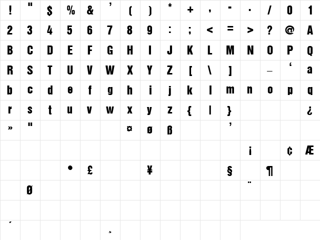 Loving28 Regular  glyph index
