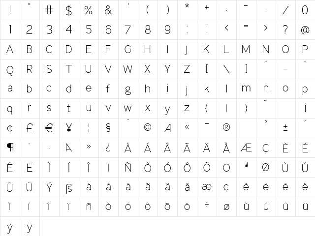 IdentikalSans Light  glyph index