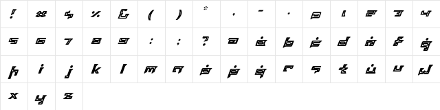 MUSASABI Regular  glyph index