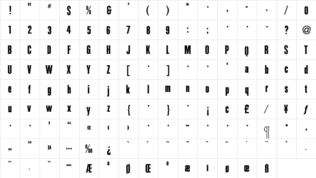 ColiseumBold Regular  glyph index
