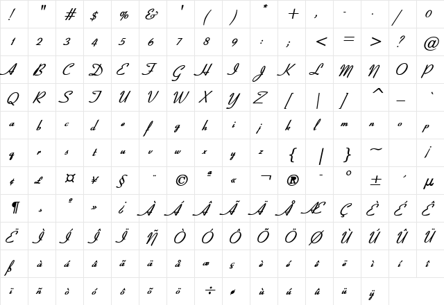 Bow Bold Italic  glyph index