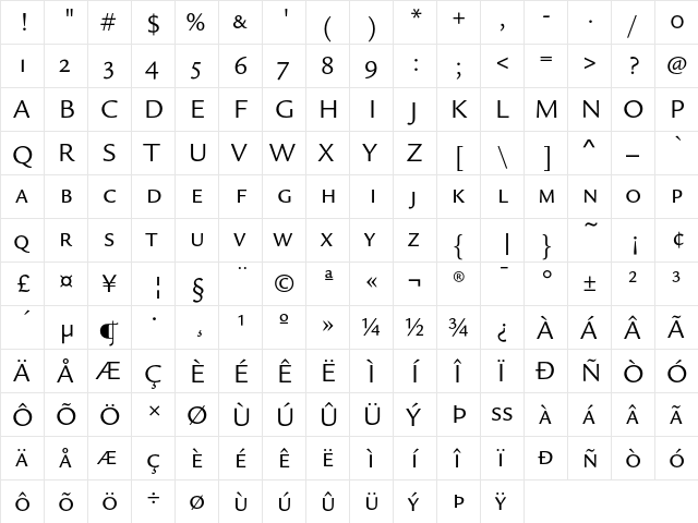 LegacySansEF BookSC  glyph index