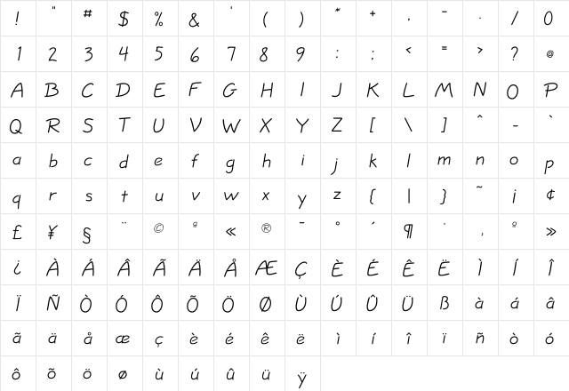 JottFLF Casual  glyph index