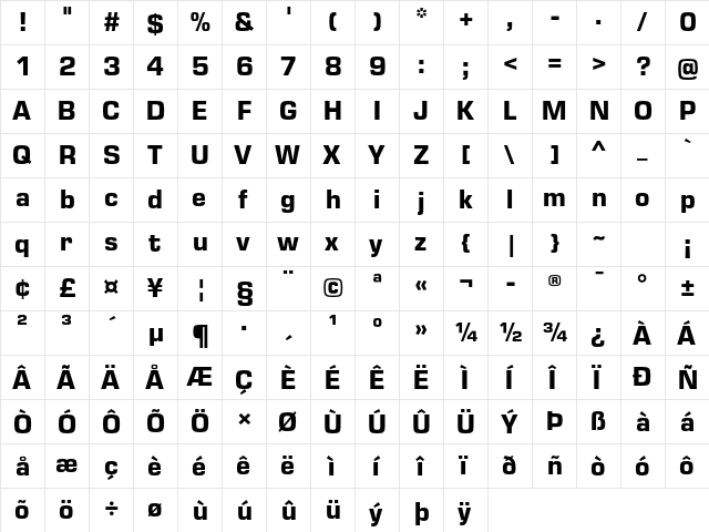 Eurostile Next LT Pro Bold  glyph index