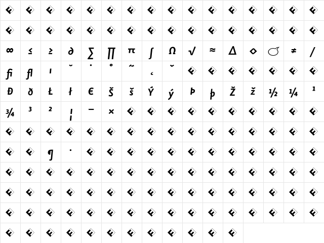 Eureka Sans Bold Italic Exp  glyph index