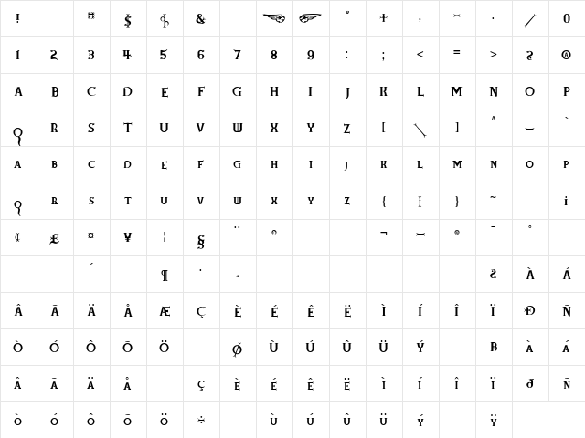 BadAngel Saint  glyph index