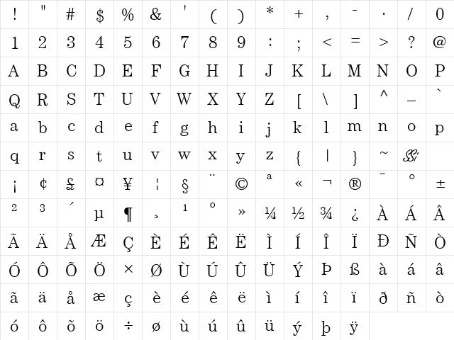 Century Light SSi Light  glyph index