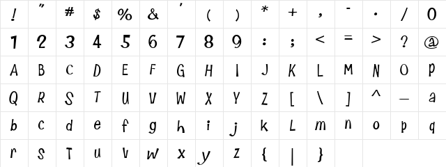 AL HairBrained Regular  glyph index