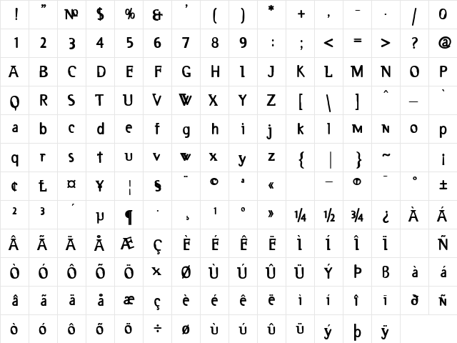 2RebelsDeux Black  glyph index