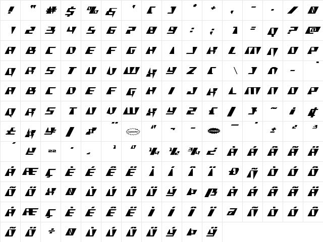 X-Racer Expanded Expanded  glyph index