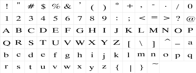 MicroTiempo-Normal Ex Regular  glyph index